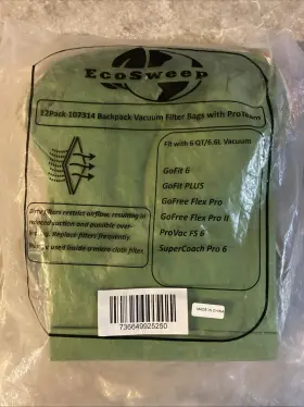 531848353008 ECOSWEEP Pack Micro Filter Bags Proteam Backpack