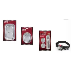 Husky 744110354072 Magnetic Small Parts Tray Set With Pickup Tool And 300 Lumens Head Lamp