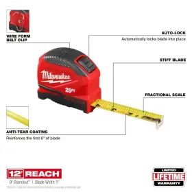48-22-1825 MILWAUKEE Auto Lock Tape Fractional Scale