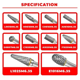 065015741008 PILIM Tungsten Carbide Burr Set Shank Double Die #3