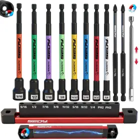 Sedy 84134 11pcs Magnetic Extra Long Nut Driver Set Sae 9/16 Inch -1/4 6 Impact Nut