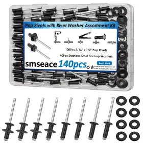 Smseace N1-044-4.8x12.7 140pcs 3/16 Inch X 1/2 Black Pop Rivets With 304 X1/2
