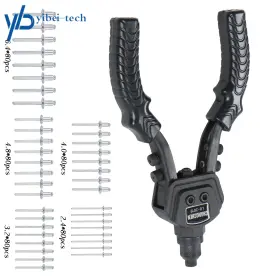 Yibei-tech Yi314062t 9.5 Inch Heavy Duty Manual Double Hand Riveting Gun Tool 400 Rivets And 5 Nosepieces Yibei-tech Yi314062t 9.5 Inch Heavy Duty Manual Double Hand Riveting Gun Tool 400 Rivets And 5 Nosepieces