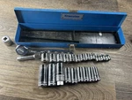 Vtg Kraeuter Tools Metric 3/8" Drive Socket Ratchet Set Shallow Deep 7-19mm 6 Pt. Fixed Price $122.50.