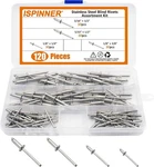 Ispinner 120pcs 304 Stainless Steel Blind Rivets, Pop Rivets Assortment Kit. Fixed Price $18.20.