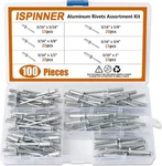 Ispinner 100pcs 6 Sizes Aluminum Blind Rivets, Pop Rivets Assortment Kit 3/16" X. Fixed Price $23.50.