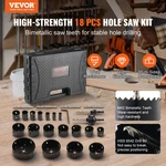 Hole Saw Kit - 18 Pcs Blades, 6 Drill Bits, Hex Wrench Ideal For Wood, Pla. Fixed Price $104.79.
