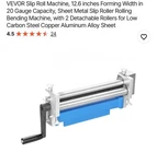 Vevor Slip Roll Machine Sheet Metal Roller 12.6'' X 20 Gauge 1.18 In. Fixed Price $75.00.