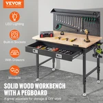 Workbench Adjustable Height 28-39.5" Work Bench For Garage Oak Plank & Carbon S. Fixed Price $327.12.