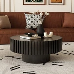 Round Coffee Table Hand-carved Relief Sturdy Base Wooden Olive Shape. Fixed Price $363.00.
