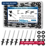 Smseace 260pcs 1/8" X 3/8" Black Pop Rivets With 304 Stainless Steel Washers Ass. Fixed Price $14.61.
