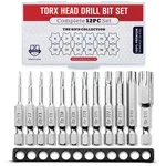 Torx Head Drill Bit Set 12pc W/case T6-t55 1/4in Hex Shank Magnetic Security Kit. Fixed Price $16.58.