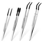 Ckkapture 4 Pcs Tweezers With Rubber Tips Set - Pvc Coated Silver And Black. Fixed Price $12.81.