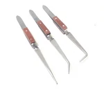 Fiber Grip Cross Lock Tweezers Self Closing 6.5" Set Of 3 Bent Tips And Brown. Fixed Price $23.99.