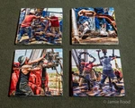 Roughneck Coaster Set For The Oil & Gas Worker - Ceramic Tile W Cork Backer. Fixed Price $49.95.