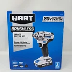 Hart 20-volt Cordless Brushless Impact Driver Kit, 2.0ah Battery & Fast Charger. Fixed Price $79.99.
