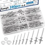 Seept 240pcs Steel Rivets With Washers 7-sizes Rivet+washers, Silver. Fixed Price $21.46.