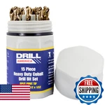 Drill America 15 Piece Cobalt Bit Set With Gold Finish In Round Case (1/16. Fixed Price $83.86.