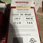 Warmup Underfloor Under Tile Heated Wire Nadws-120-840 60-80 Square Feet. Fixed Price $99.00.