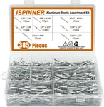 Ispinner 385pcs 8 Sizes Aluminum Blind Rivets, Pop Rivets Assortment Silver. Fixed Price $27.46.