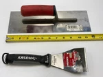 Marshalltown Qlt Concrete Finishing Trowel, 12 X 4 Inches, & Husky Stiff Scraper. Fixed Price $10.00.
