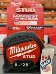 Milwaukee Canada 8 M/26 Ft. X 1.3" Gen Ii Stud Tape Measure With 17 Reach. Fixed Price $44.00.